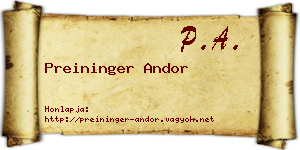 Preininger Andor névjegykártya
